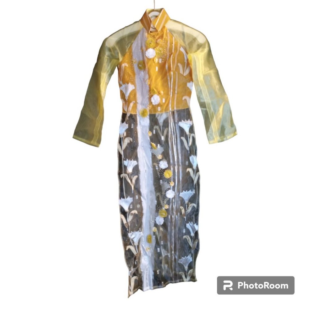 Yellow chikankari maxi kurti dress